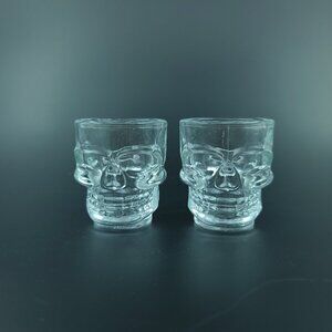 Set of 2 clear glass skull shot glasses